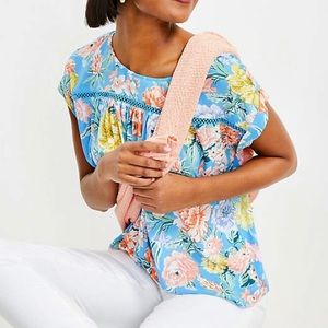 Loft Garden Lacy Pleated Mixed Media Top Size L